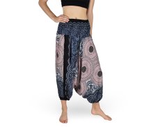 Harémové kalhoty aladin NATSU, terč s květy, černo-bílá