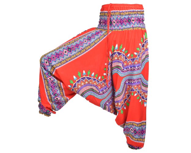 Kalhoty aladin RONNY, barevné ornamenty, červená II