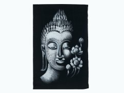Obrázek, ruční malba - Buddha a lotosy, bílá