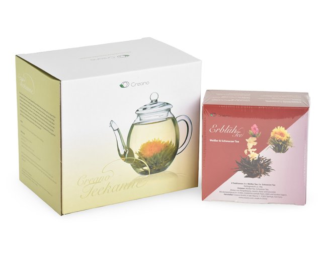 Dárkový set Creano Black & White Tea - skleněná konvice a 6 ks čaje - poškozená krabice