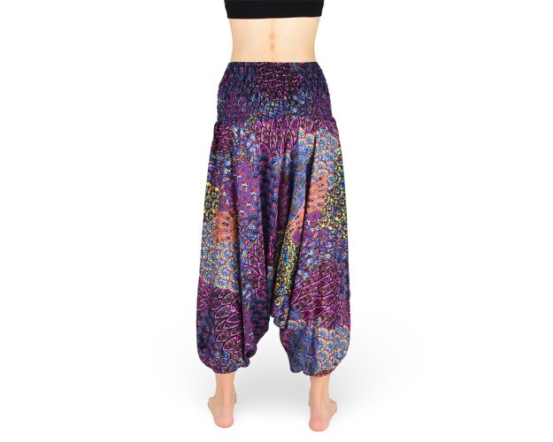 Harémové kalhoty aladin NATSU, multicolor patchwork, růžová, bez šňůrky, tmavý pas