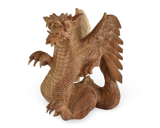 Dřevěná socha Drak 20 cm natural - II. jakost