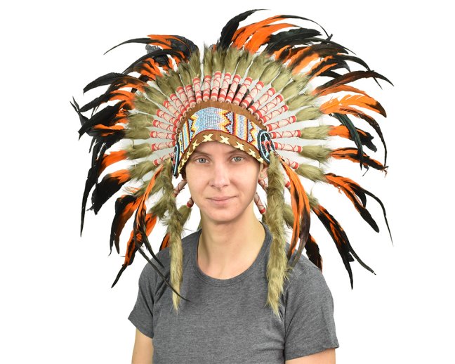 Indiánská čelenka oranžovočerná var. A