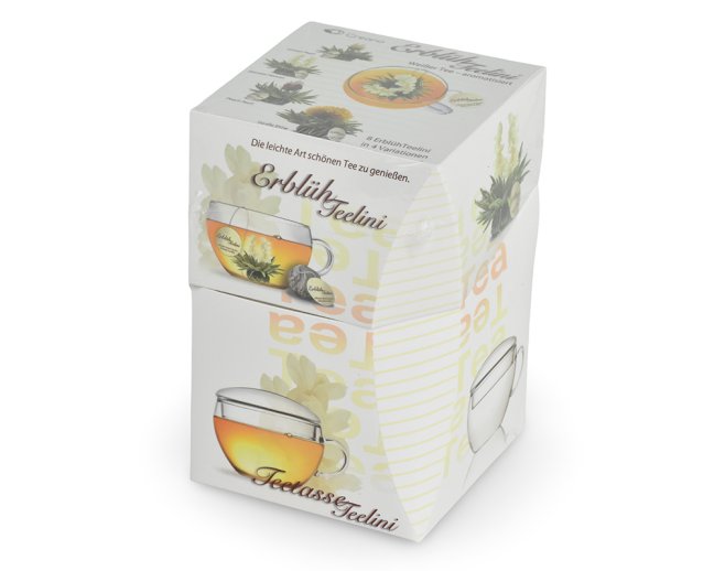 Dárkový set Creano Teelini White Tea - skleněný šálek a 8 ks čaje