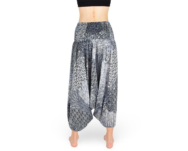 Harémové kalhoty aladin NATSU, multicolor patchwork, šedá, bez šňůrky, světlý pas