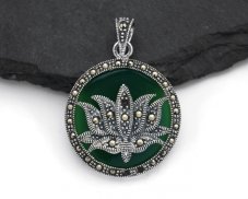 Stříbrný přívěsek lotos se zirkony - zelený, II. jakost