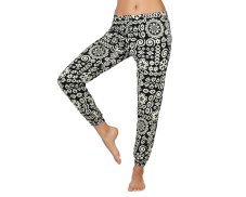 Kalhoty Joga WIN , bavlna, černé, bílé ornamenty