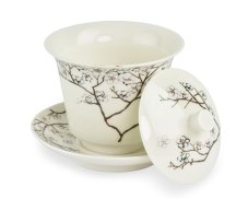 Porcelánový zhong/gaiwan White Cherry, bílá, dekor bílé květy, 120 ml