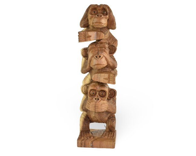 Dřevěná soška Tři moudré opice 30 cm - dvoubarevná