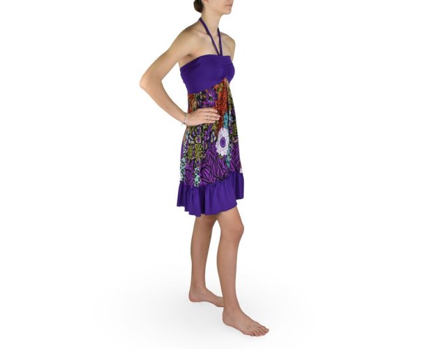 Dámské šaty KOMAL s kanýrem, fialové, květy
