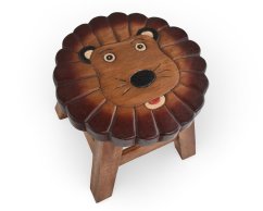 Stolička dřevěná dekor lev kulatý