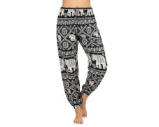 Kalhoty Joga WIN , viskóza, černé, béžoví sloni