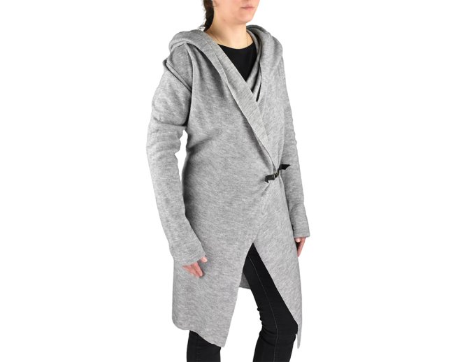 Kardigan JUNTA, kapuce s ozdobou, světle šedý