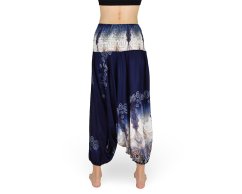 Harémové kalhoty aladin NATSU, květový ornament, modrá, bez šňůrky, světlý pas