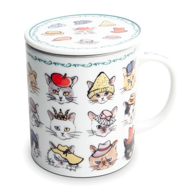 Porcelánový hrnek Jewel se sítkem kočky a klobouky
