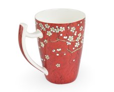 Porcelánový hrnek Tara, červený, dekor květů, 500 ml