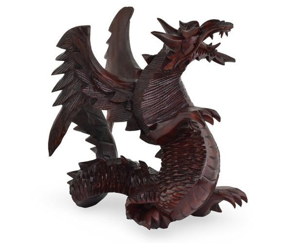Dřevěná socha Drak 20 cm tmavá