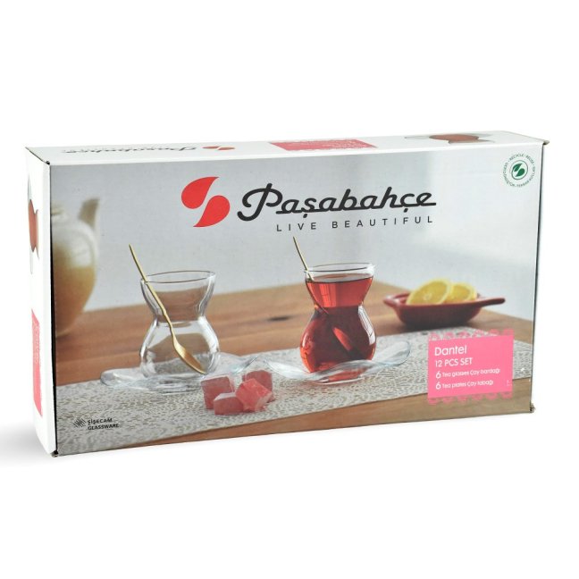 Set tureckých sklenic s podšálky " Dantel " 12 ks