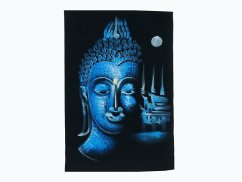 Obrázek, ruční malba - Buddha a chrám, modrá