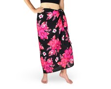 Sarong - Pareo REN, Hibis, černý, růžový květ, var. B