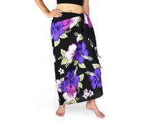 Sarong - Pareo REN, Hibis velký, černý, fialový květ, II. jak.
