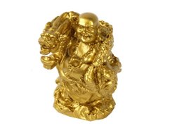Figurka Buddha pozlacený drak a miska bohatství