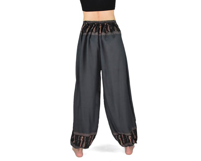 Kalhoty jóga PABITRA, šedé, hnědý egyptský vzor