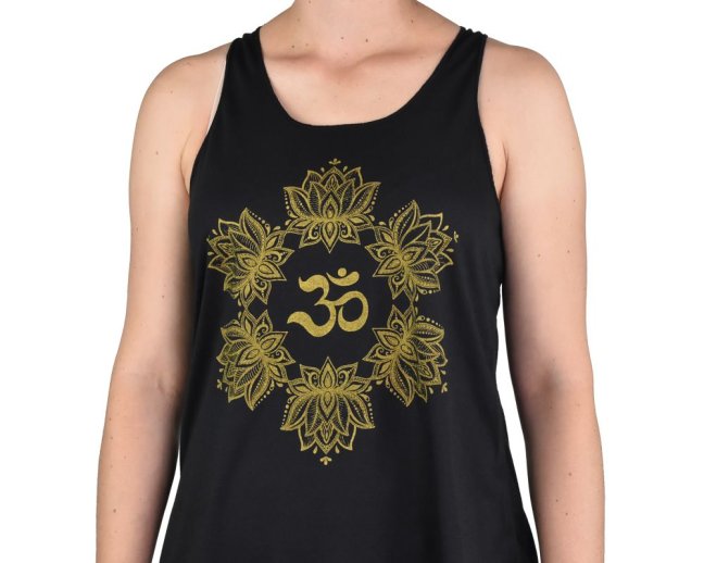 Dámské tílko YOGEE, černé, zlatý ÓM