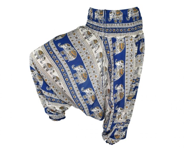 Kalhoty Aladin Thai, modro-béžové, sloni, L