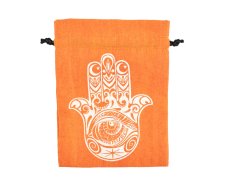 Dárkový stahovací pytlíček Hamsa - oranžový - 11 x 14 cm