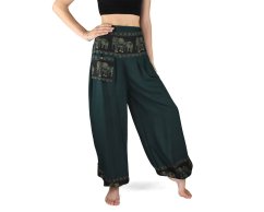 Kalhoty jóga MAHATI, zelené, sloni