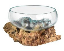 Skleněná mísa na dřevě 20 cm velká - var. K