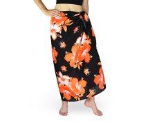 Sarong - Pareo REN, Hibis, černý, oranžový květ, II. jak.