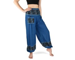 Kalhoty jóga PABITRA, modré, egyptský vzor