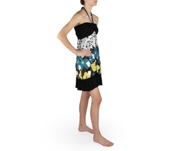 Dámské šaty KOMAL s kanýrem, černé, modré květy