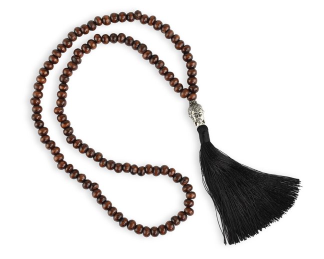 Japa Mala dřevěná hnědá Buddha - černá