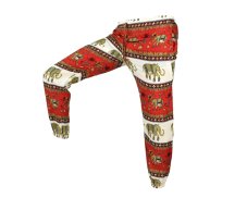 Kalhoty Joga WIN , bavlna, béžovo červené, hnědí sloni