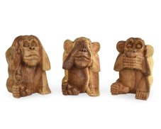 Set dřevěných sošek Tři moudré opice 15 cm