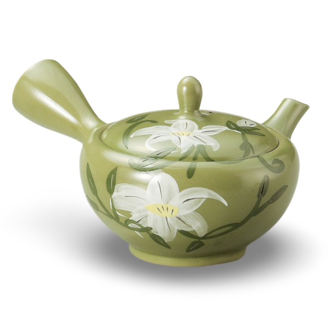 Keramická konvice Kyusu zelená bílé květy var. C 240 ml Keramická konvice Kyusu zelená bílé květy var. C 240 ml