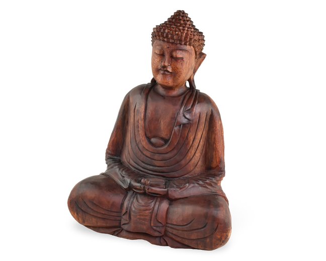 Dřevěná soška Buddha 50 cm tmavá - Dhyana Mudra - meditace