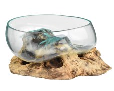 Skleněná mísa na dřevě 20 cm velká - var. I