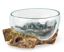 Skleněná mísa na dřevě 20 cm velká - var. R