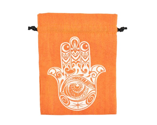 Dárkový stahovací pytlíček Hamsa - oranžový - 11 x 14 cm