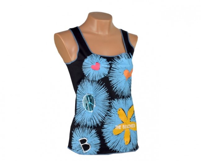 Dámské tílko BE LOVED, květy, černé