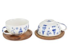 Set porcelánových šálků Pagoda s dřevěnými podšálky - 2 x 120 ml