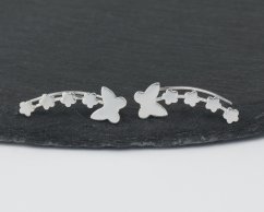 Stříbrné minimalistické náušnice Motýl s květy