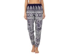 Kalhoty Joga WIN , viskóza,modré, bílé ornamenty