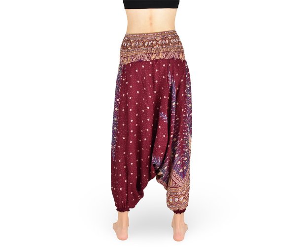 Harémové kalhoty aladin NATSU, paví věž multicolor, vínová, se šňůrkou