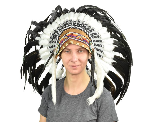 Indiánská čelenka černobílá var. C