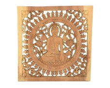 Závěsná dřevěná dekorace Buddha - Bhumisparsa mudra - dvoubarevná - 40 x 40 cm - II. jakos